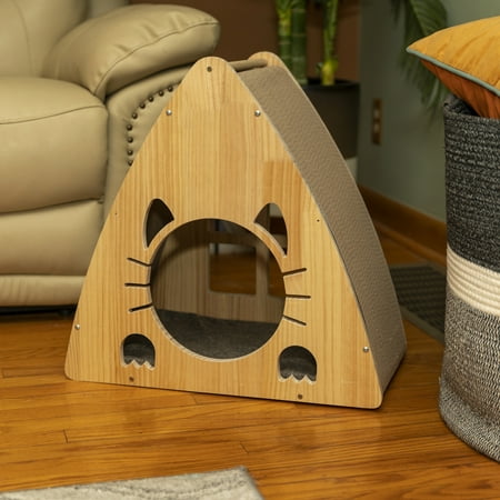 UPC: 0815481012547 | Armarkat Real Wood Medium Triangular Natural Solid Wood Cat Condo S2106