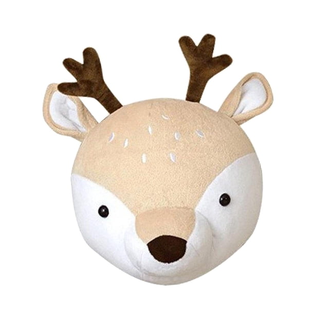 Bear/Deer Head Wall Stuffed Plush Toy Gift Deer by Luzkey, featuring a soft beige and white plush design with brown antlers and embroidered details. Made from canvas and short plush, filled with PP cotton for a lightweight and durable structure. Measures approximately 30x29x20cm, ideal for nursery or playroom wall decor. Includes a hanging rope for seamless nail installation.