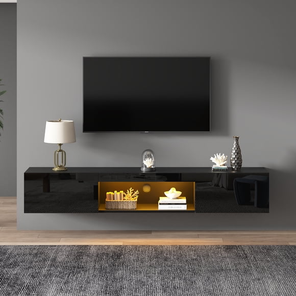 Noble House 63" Floating TV Stand Cabinet with LED Lights for 70" TV,Black