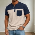 thumbnail image 3 of 2 Pack Mens Button Crewneck T-Shirts Short Sleeve Shirts for Men with Pocket Vintage Color Block Pullover Tees Tops 4th of July, 3 of 8