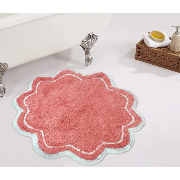 Home Weavers Allure Collection Bathroom Rug 100% Cotton Tufted Round Shape Bathroom Rug, Soft & Absorbent Bath Rugs, Non-Slip Bath Rug, Machine Wash Dry Bath Mats - 30" Round, Coral