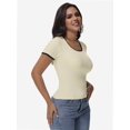 thumbnail image 2 of Women's Short Sleeve Square Neck T Shirt Color Block Slim Fit Summer Basic Tee Tops, 2 of 4