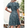 thumbnail image 4 of Womens Sundress 2025 New Summer Floral Short Sleeve Wrap V Neck A-Line Midi Dress, 4 of 5