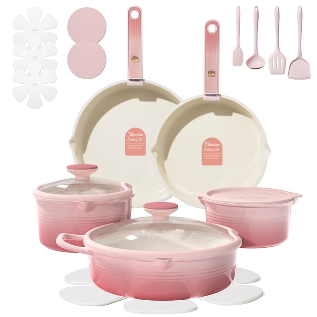 Juego de 20 utensilios de cocina de titanio, ollas y sartenes antiadherentes, mango desmontable, apto para inducción