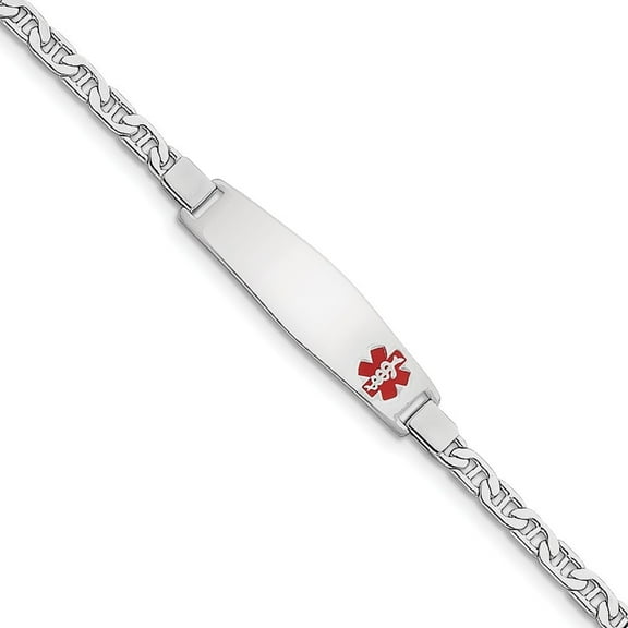 Sterling Silver Medical ID Anchor Link Bracelet - 6.6 Grams - 7 Inch - Lobster Claw