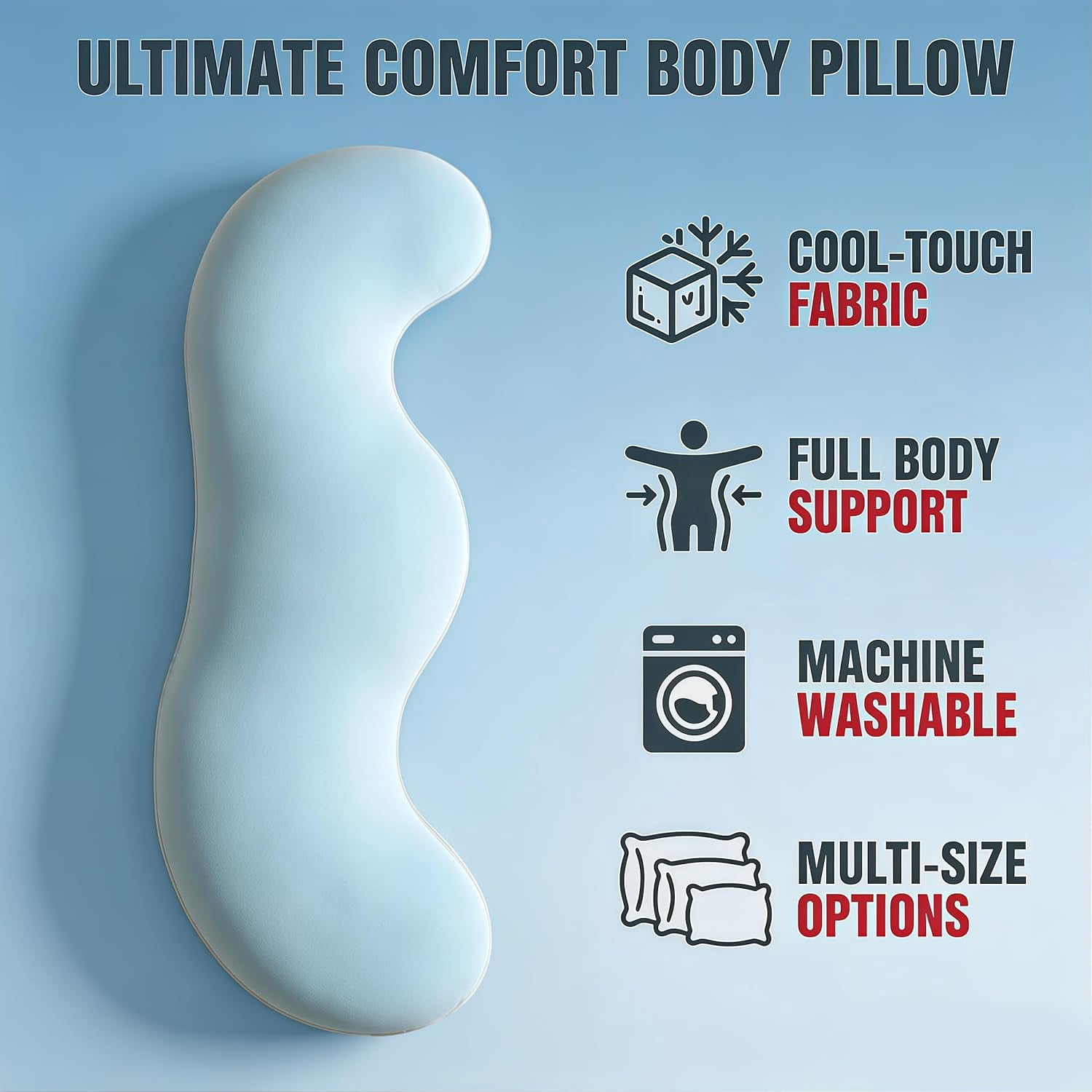 Upgraded Pea Pod Body Pillow for Side Sleeper, Ergonomic Double Curve Design for Hip & Leg Support, Full Body Comfort Pillow for Back & Neck
