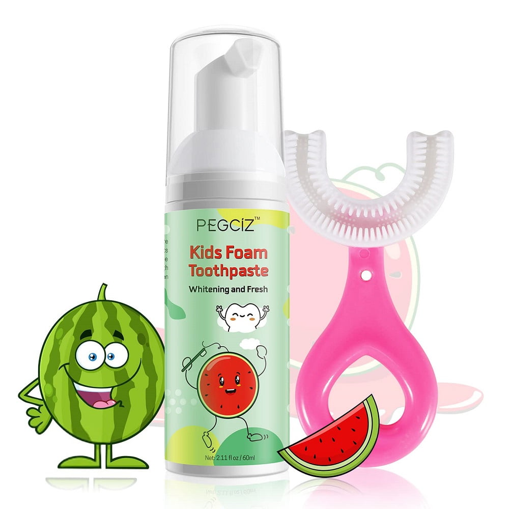 SEFUDUN Kids Foam Toothpaste with Kids Toothbrush, Anti Cavity & Low-Fluoride, Toddler Toothpaste and Toothbrush Kit for Dental Care 2.11 fl.oz - 2 Pack