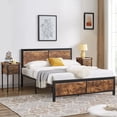 thumbnail image 5 of VECELO 3-Piece Bedroom Sets, Wooden Headboard Queen Metal Slat Bed Frame and 2 Nightstand, Brown, 5 of 6