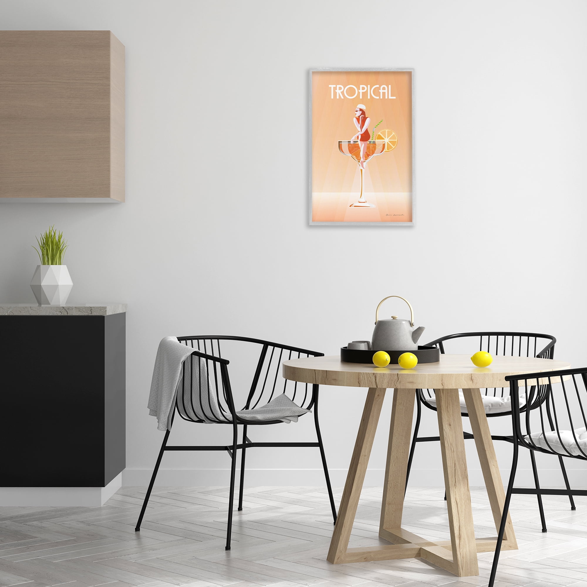 Stupell Industries Tropical Drink Girl Food & Beverage Painting Gray Framed Art Print Wall Art, 16 x 24