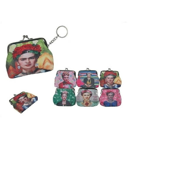 Frida Kahlo Key Ring Coin Purses - Assorted Colors 6 Pcs (CosMp68)