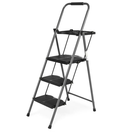 Best Choice Folding Steel 3-Step Stool Ladder Tool Equipment for Indoor, Outdoor w/ Hand Grip, Wide Platform Steps, 330lbs Capacity - (Best Step 3 Qbank)