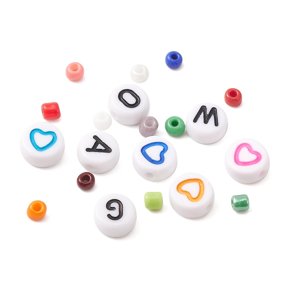 1Set DIY Word Bracelet Making Kit Including Glass Seed Round & Letter Acrylic Beads Elastic Thread