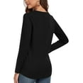 thumbnail image 4 of JuneFish Womens Fall Long Sleeve Tunic Tops Notch V Neck Shirt Casual Pleated Basic Pullover, 4 of 5