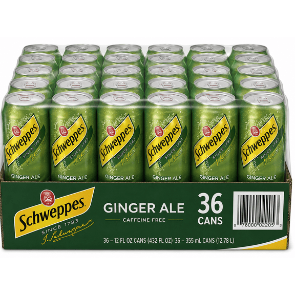 Schweppes Ginger Ale Caffeine Free, 36 Cans, 12 fl oz Each