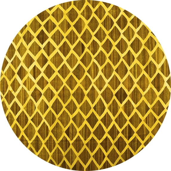 Ahgly Company Machine Washable Indoor Round Abstract Yellow Contemporary Area Rugs, 7' Round