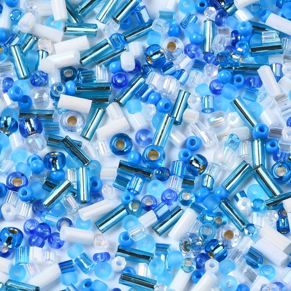 1 pound Glass Seed Beads Mixed style Mixed Shapes Dodger Blue 1~7x2~4mm Hole: 0.7~1mm 450g/pound