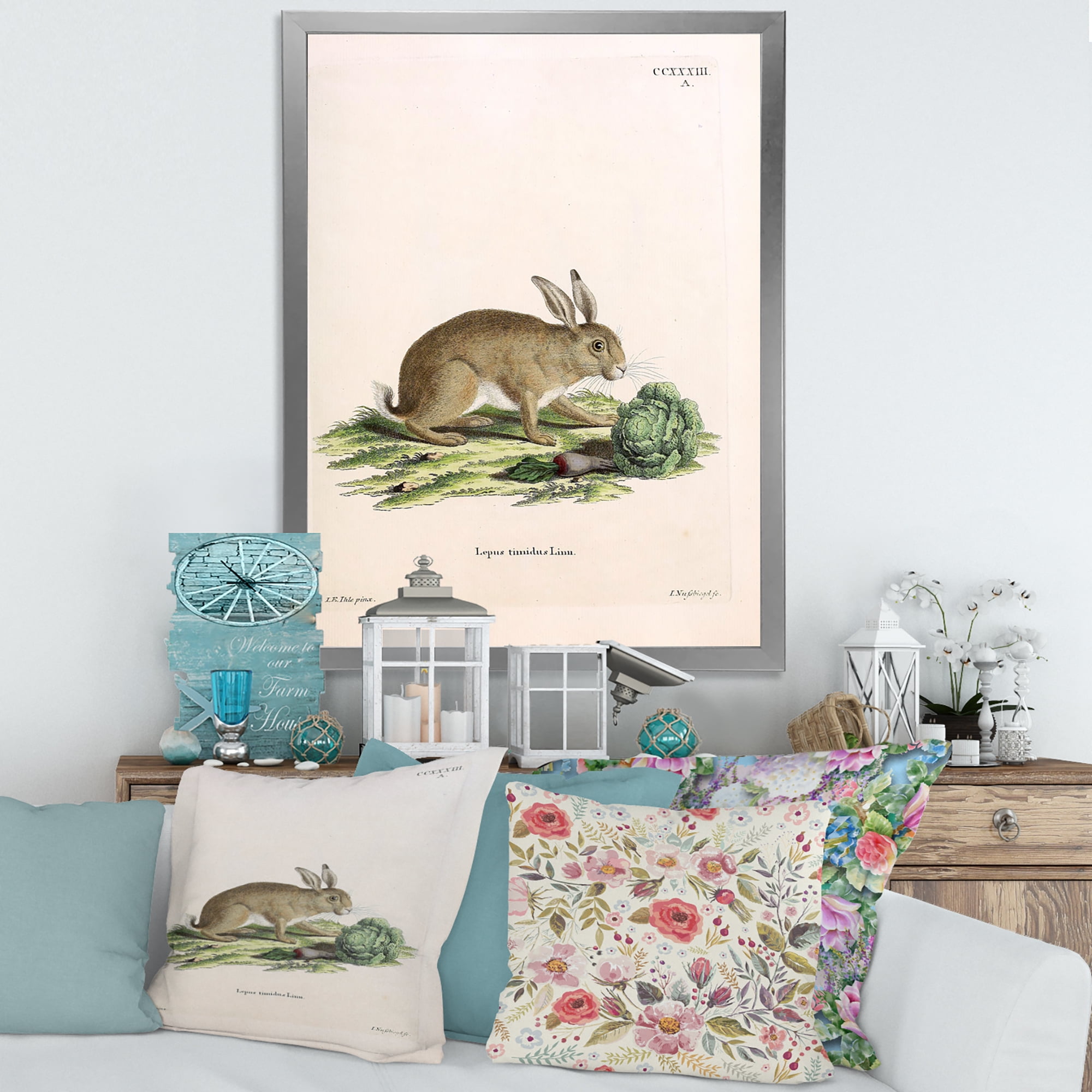 Designart 'Ancient Rabbits In Earth Tones' Farmhouse Framed Art Print