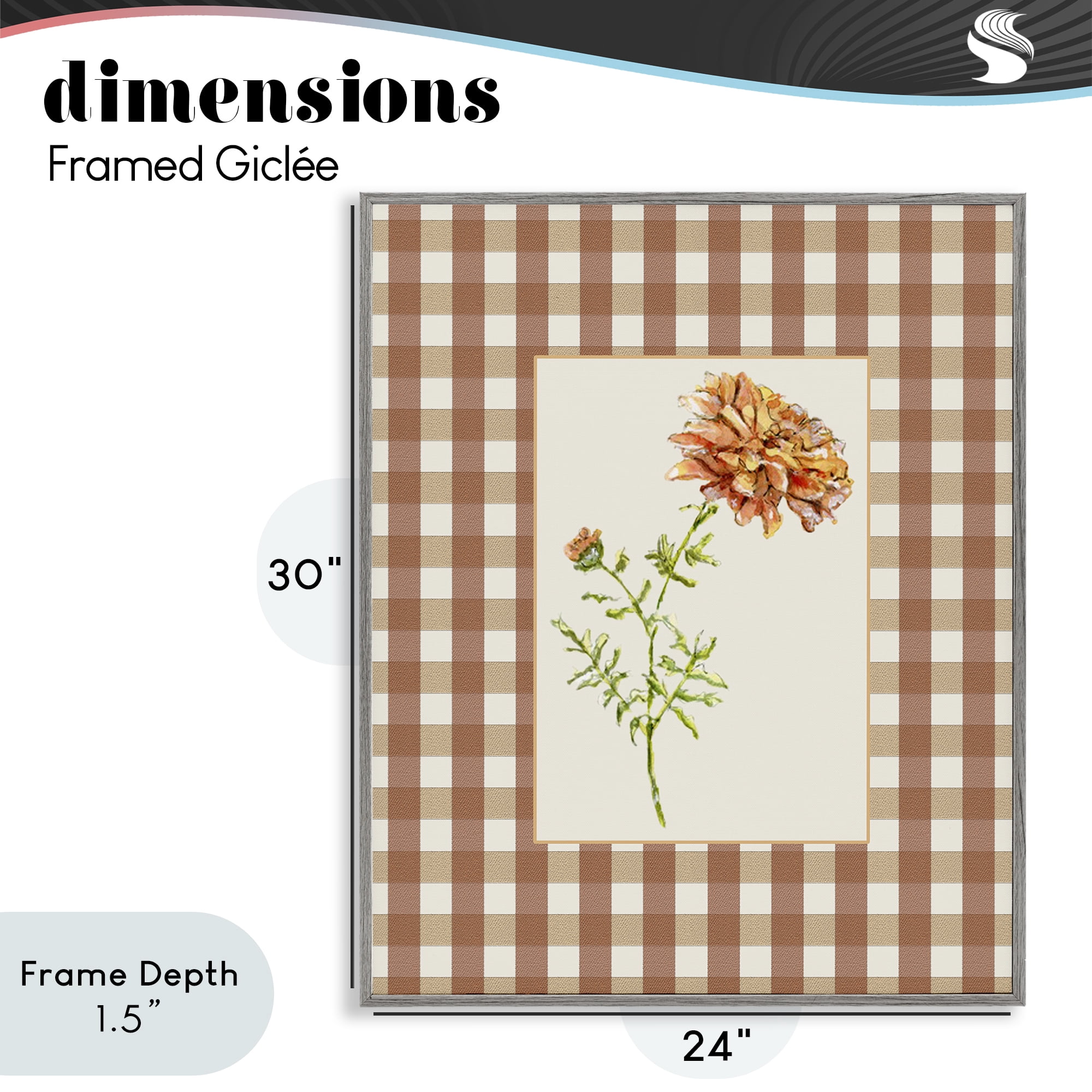 Stupell Industries Plaid Marigold Flower Gray Framed Giclee Art, design by Lisa Wehmeyer
