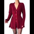thumbnail image 3 of Vestido Mini de Punto con Cuello en V, Larga y Botones para Mujer Rojo S, 3 of 9