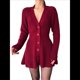 thumbnail image 3 of Vestido Mini de Punto con Cuello en V, Larga y Botones para Mujer Rojo XL, 3 of 9