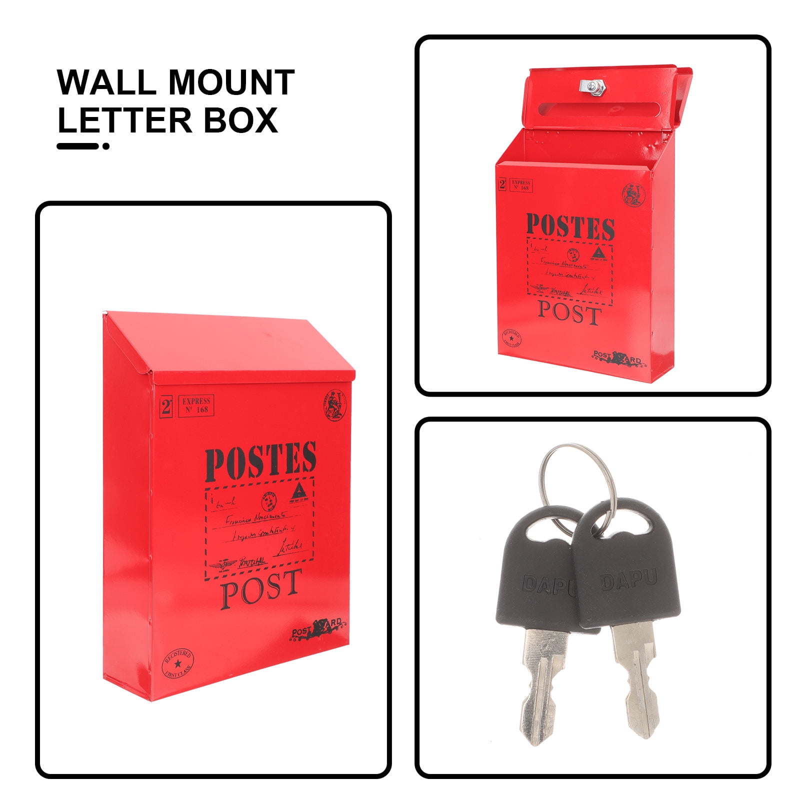 Raindrops Locking Letter Box Mailbox Iron Red 1Pack for Home and Garden