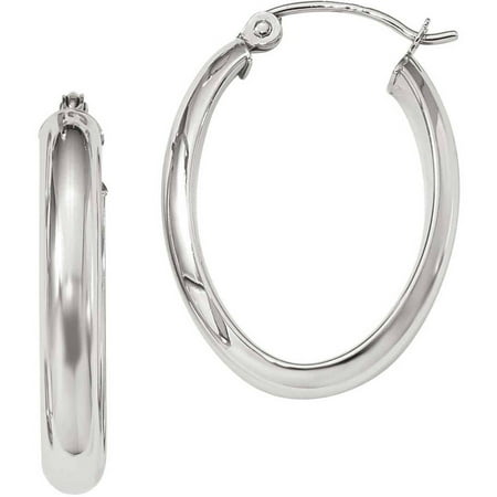 10kt White Gold Polished 3.5mm Oval Hoop Earrings