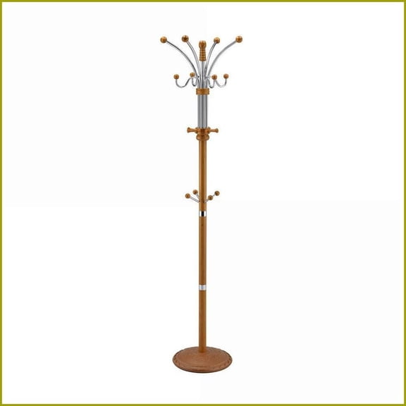 Coat Racks 73'' Tall Chrome & Composite Wood, Oak Finish | Oak | Wood
