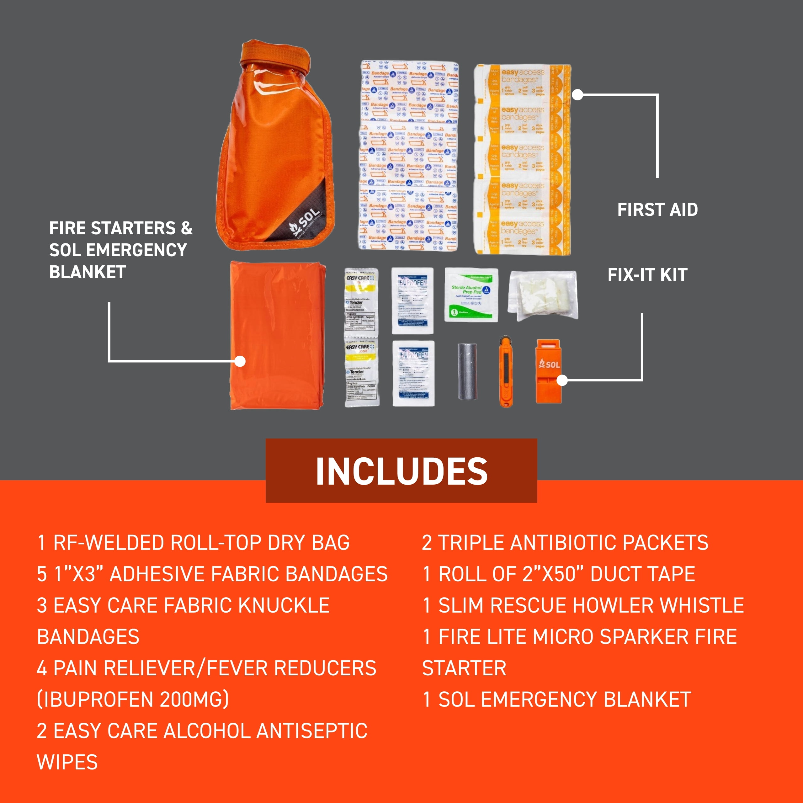 SOL Survive Outdoors Longer Survival Medic Kit in Dry Bag