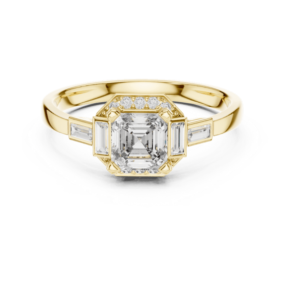 JEWELEGANT 0.60 Ct Asscher Cut Moissanite Engagement Ring for Women, Square Multi Stone Ring in 18K Gold Plkated 925 Sterling Silver