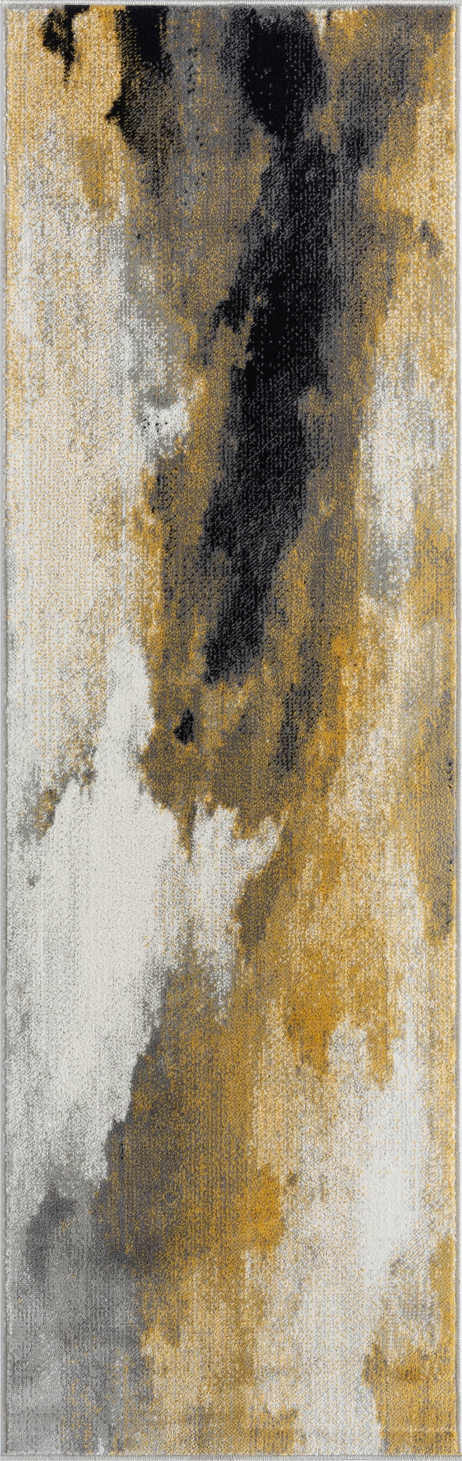 Contemporary 2x8 Area Rug (2'3'' x 7'3'') Abstract Yellow, Cream Indoor Runner Easy to Clean