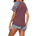 thumbnail image 2 of Minnieouse Camiseta de mujer con cuello en V Color Block Top Blusa casual de manga corta Prendas para la parte del cuerpo Vino rojo XL Minnieouse AP003378-19, 2 of 6