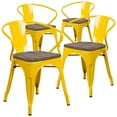thumbnail image 2 of BizChair 4 Pk. Yellow Metal Chair with Wood Seat and Arms, 2 of 8