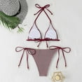 thumbnail image 5 of UTSJKR Halter Bikini Sets for Women Triangle Mesh Two Piece Bathing Suit Side Tie Swimwear Sexy High Cut Bikini Sets Wine XL, 5 of 6
