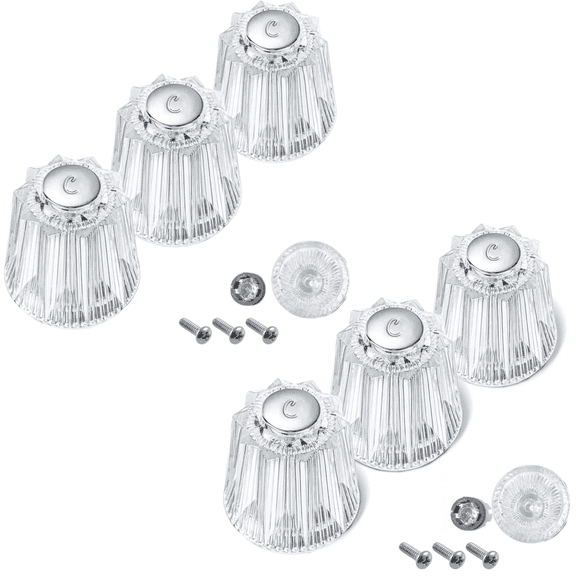 6 Packs Acrylic Hot Shower Knob Replacement Kit with Screws, Shower Faucet Handle, Clear Universal Bathtub Knobs Compatible with Bathroom Kitchen Sink Home