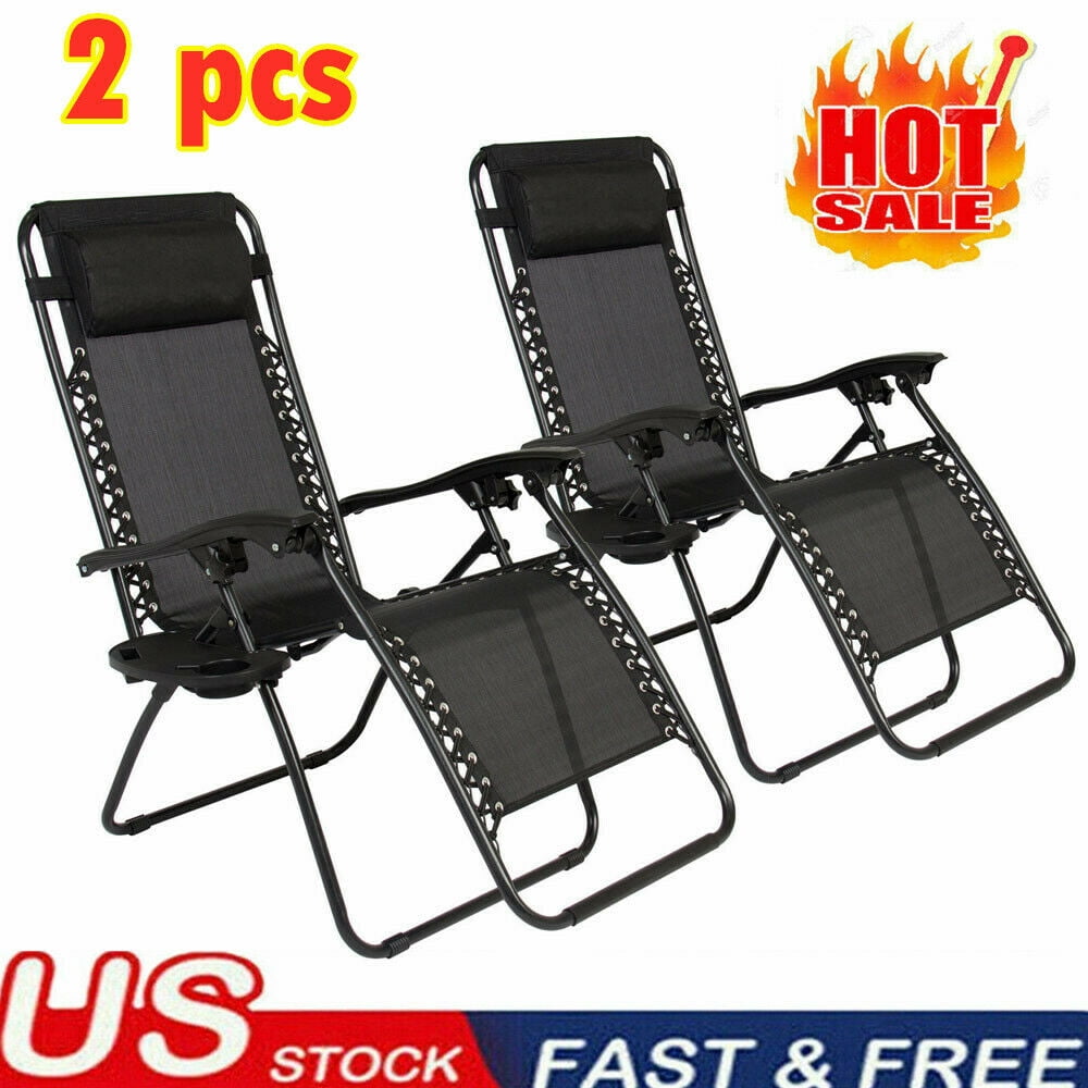 Set of 2 Zero Gravity Chair Adjustable Folding Lawn Lounge Chairs