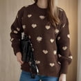 thumbnail image 5 of Women's Crew Neck Long Sleeve Sweaters Cute Heart Printed Knitted Top Casual Oversized Pullover Sweatshirt (Brown S), 5 of 6