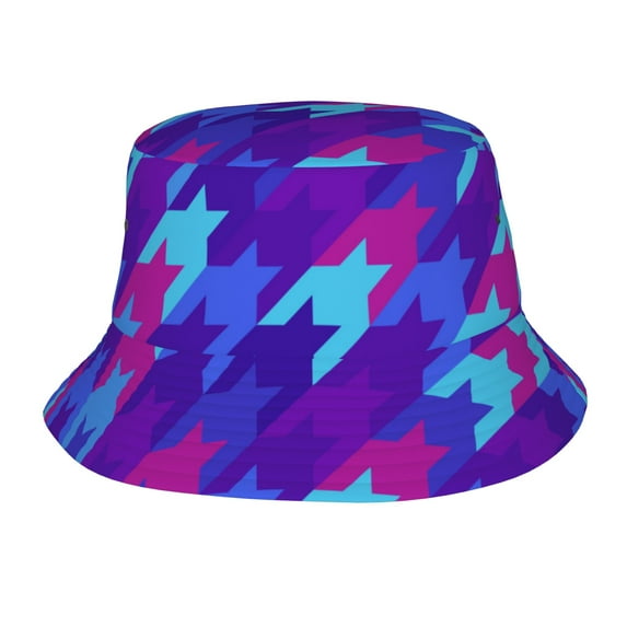 ZICANCN Classical Blue Checkered Houndstooth Bucket Hat, Unisex Print Double-Side-Wear Bucket Hat for Golf Fishing Beach Outdoor