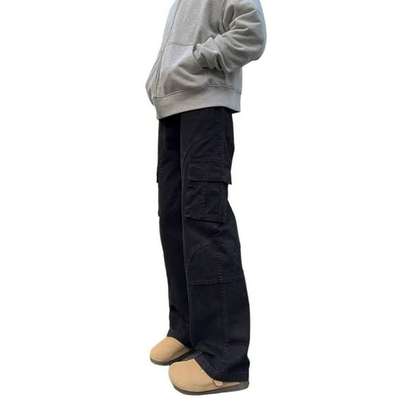 Men's Straight Leg Flared Cargo Pants - Wide Leg, Multiple Pockets, Polyester Fabric, Work Casual (S-XXXL), Trendy Outings