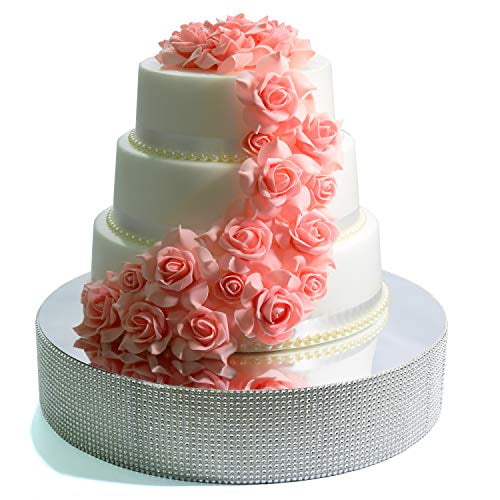 Cakebon Wedding Cake Stand (Silver - 12 inches - Round) - Gorgeous Cake Display Centrepiece for Wedding Cakes, Cupcakes and Desserts - Strong Lightweight Polystyrene Foam with Faux Rhinestones