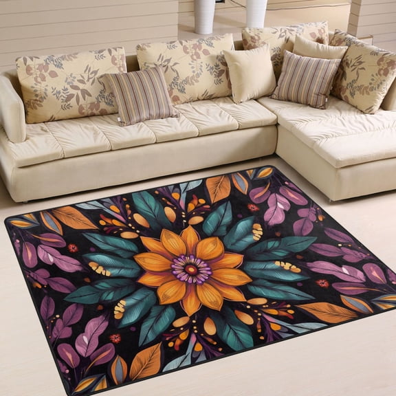 BZSMCE Vintage Area Rugs Colorfull Blossom Pattern Creative Area For Home