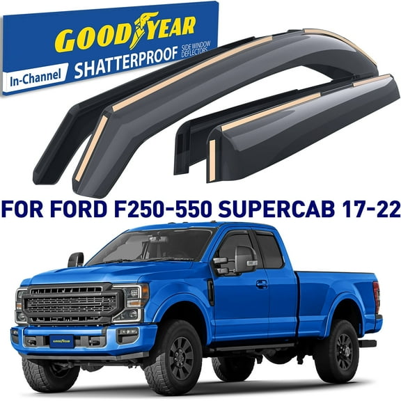 Goodyear Shatterproof in-Channel Window Deflectors for Ford F250 to F550 Super Duty 2017-2022 SuperCab, Rain Guards, Window Visors for Cars, Vent Deflector, Car Accessories, 4 pcs - GY007735