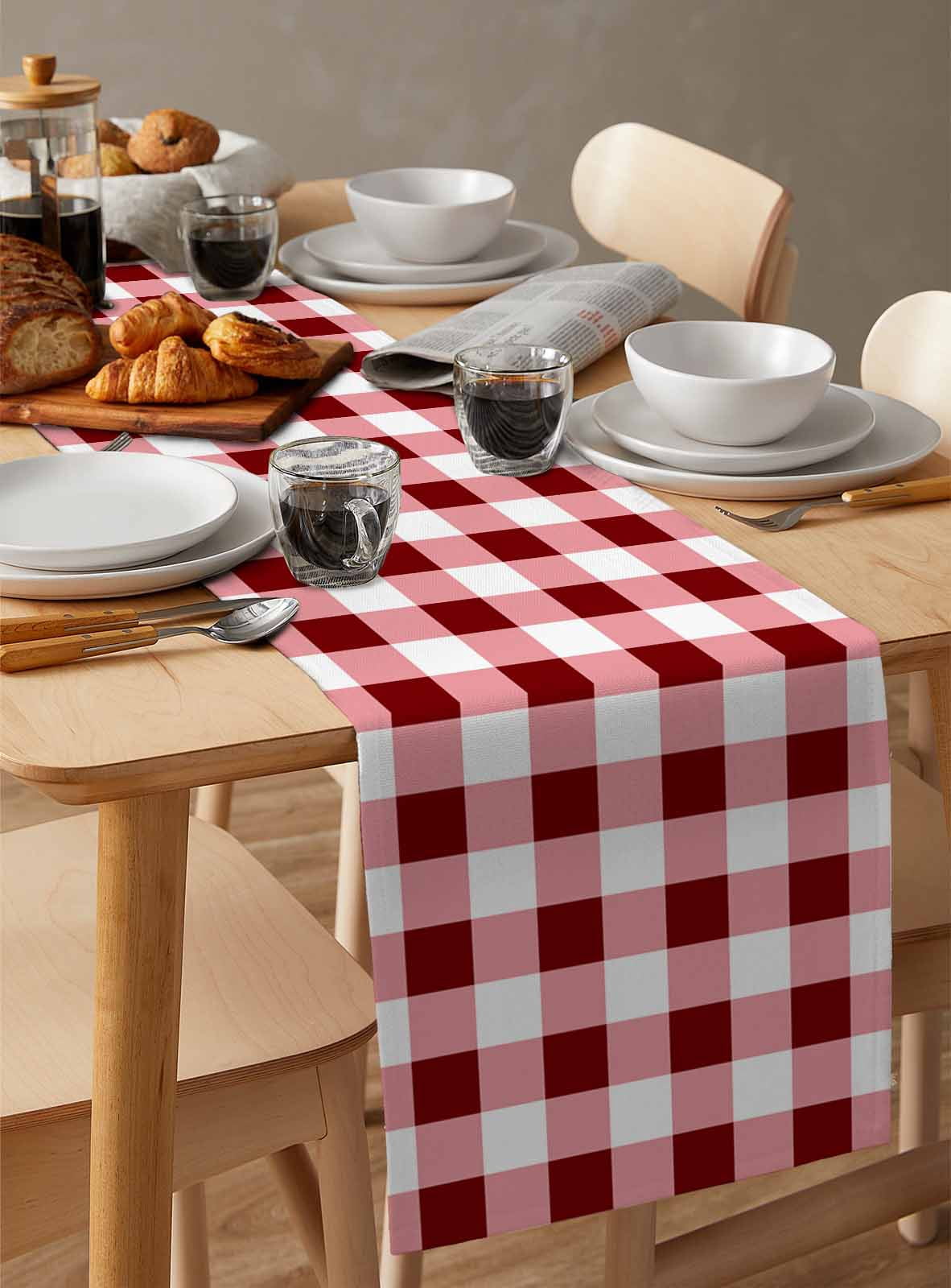 nqOlkjepod Red Farmhouse Table Runner 70 Inches Long Farmhouse Dress Scarves, Gradient Buffalo Plaid Lattice Grid Dining Tablerunner for Coffee Table/Kitchen Island/Party Décor, 13" x 70"