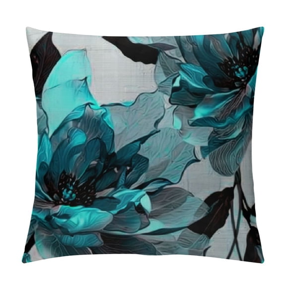 Fenyluxe Throw Pillow Cover Blue Flower Floral Teal Pattern with Roses Watercolor Colorful Decorative Pillow Case Funny Home Decor Square Cushion Pillowcase 12x12in