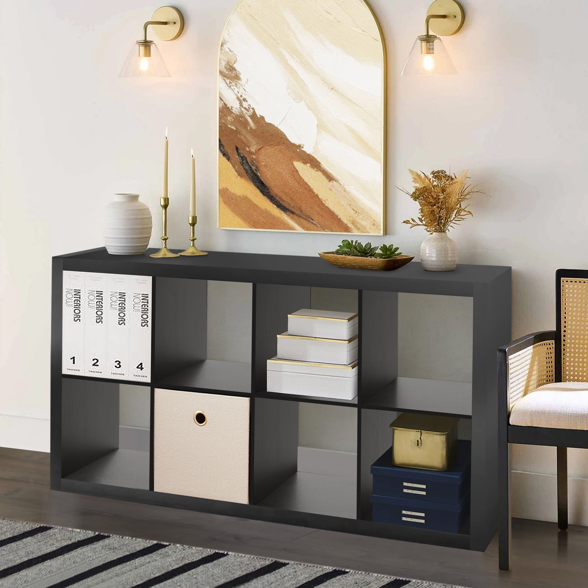 8-Cube Storage Organizer,Open Back Decorative Bookshelves,Black03