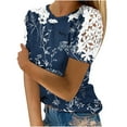 thumbnail image 2 of GaThRRgYP Womens Shirts Short Sleeve,Women's Printed Short Sleeved Round Neck Casual Pullover with Lace Top Blue XL, 2 of 5