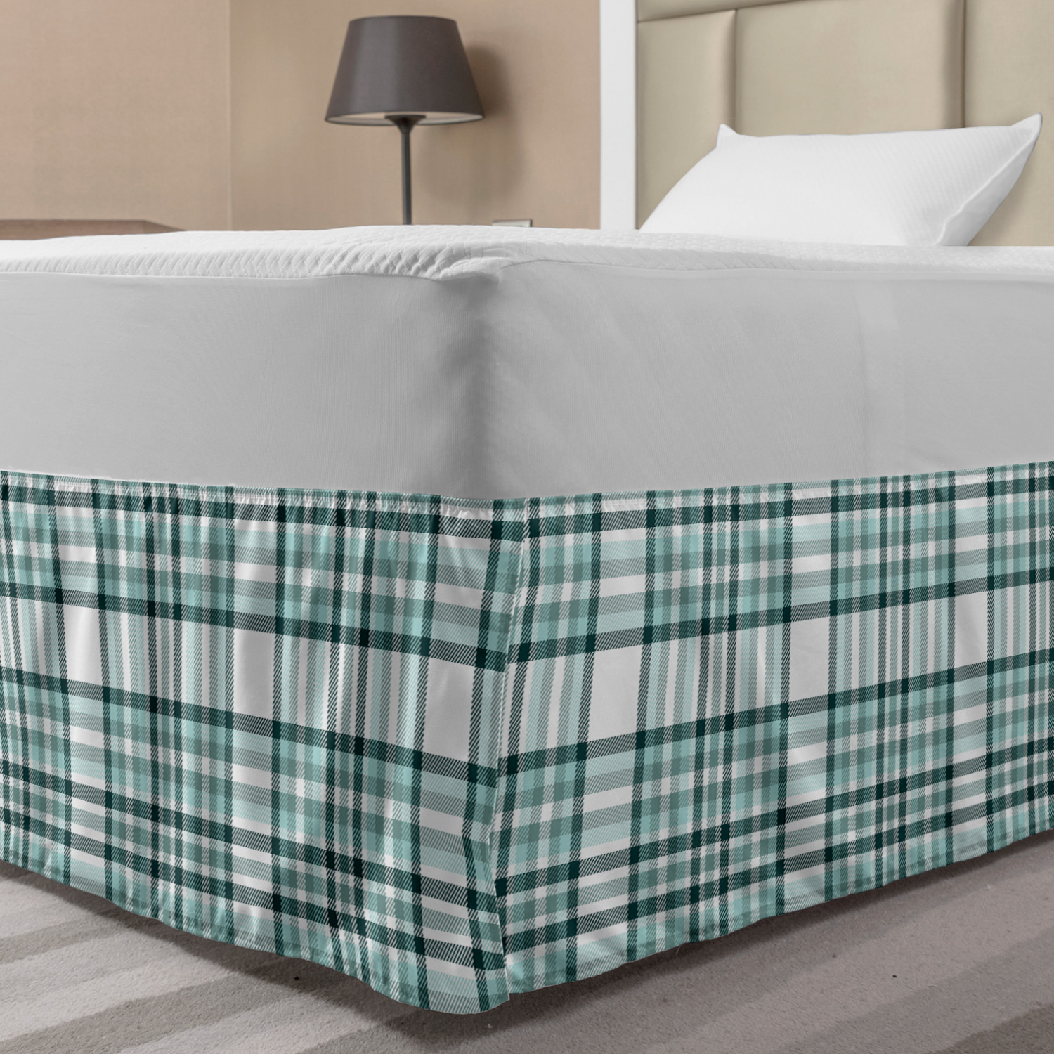 Abstract Bed Skirt, Plaid Check Pattern with Diagonal Hatched Crossing