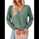 thumbnail image 3 of Blusas de Verano para Mujer con Mangas 3/4, Cuello en V, Mangas Abullonadas, Estilo Casual, con Textura Fruncida. Verde 4XL, 3 of 8