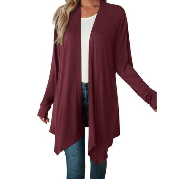 Luxtrada Women's Draped Front Open Cardigan Casual Long Sleeve Lightweight Cardigan (Red,S)