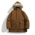 thumbnail image 2 of LpwkSSA Men's Winter Parkas Coat Warm Solid Color Stand Up Collar Coat Lightweight Winter Warm Cotton Long Sleeve Jacket Brown XL, 2 of 8