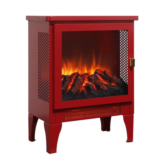 17" Freestanding Electric Fireplace Stove, 5000 BTU Electric Fireplace Heater with Realistic 3D Flames and Overheat Protection, 700W/1400W, Red